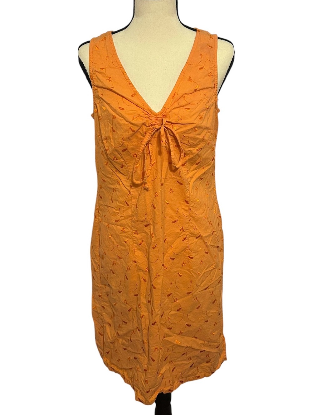 Faded Glory Y2K Sleeveless Floral Embroidered V-Neck Dress Tie Front Sz L